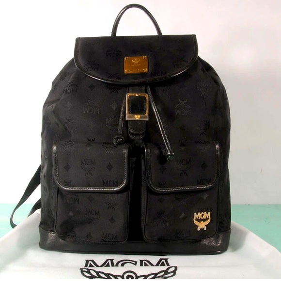 MCM Black Backpack with Gold Accents